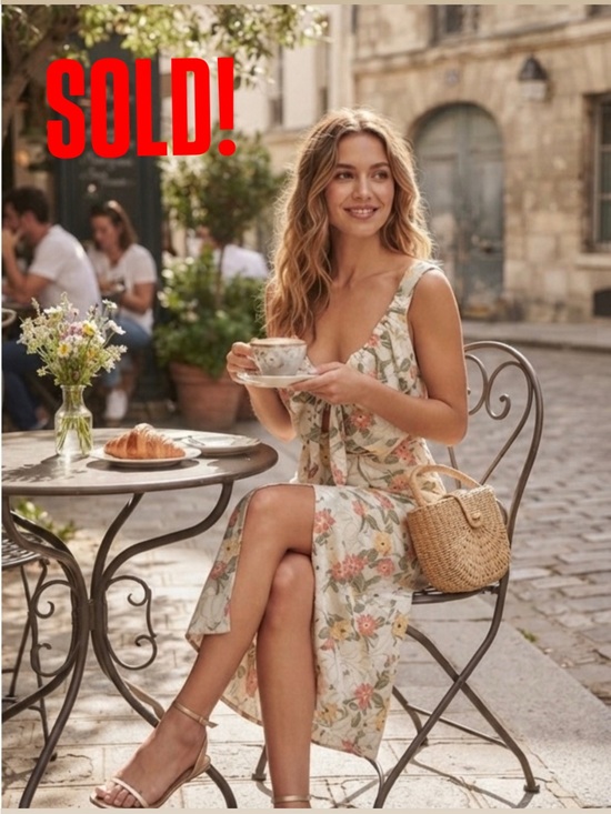 Abercrombie & Fitch Dresses & Skirts - Abercrombie & Fitch Cream Floral Tie-Front Midi Dress with Pink and Green Blooms